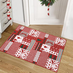 GARVEE Christmas Area Rug Christmas Patchwork Pattern Small Entryway Rug Doormat Non-Slip Holiday Decorative Washable Floor Carpet for Indoor Front Entrance Kitchen Bathroom, 2x3 Feet