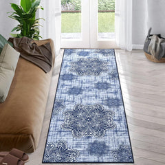 GARVEE Area Rug 2x6 Washable Rug Runner Rug Medallion Vintage Rugs Hallway Distressed Rug Kitchen Blue Indoor Foldable Thin Rug Non Slip Carpet Bathroom, Navy