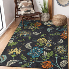 GARVEE 9x12 Boho Floral Rug, Washable, Non-Slip, Polyester, Low Pile, Green/Multi, Living Room, Bedroom, Kitchen