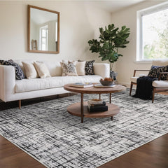 GARVEE Large Washable Area Rug 9x12 Modern Living Room Rug Bedroom Rug Distressed Abstract Plaid Floor Carpet, Washable Non Skid Low Pile Rug, Soft Non Shedding Rug, Foldable Thin Rug, Gray