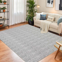 GARVEE Area Rug 8x10 Bedroom Rug Modern Abstract Stain Resistant Rug Non-Shedding Minimalist Chevron Design Washable Non-Slip Foldable Indoor Floor Carpet for Office Kitchen, Gray