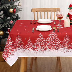 GARVEE Red Christmas Snowflake Tablecloth with Tree Decorations, 60×102 Inch, Washable Table Cover for Festive Party Picnic Dinner Decor