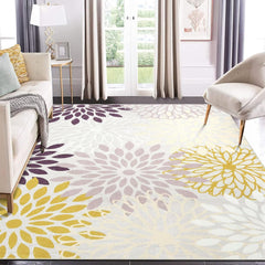 GARVEE Area Rugs 8x10 Modern Area Rug for Living Room Bedroom Boho Floral Washable Rug Indoor Soft Floor Cover Non-Slip Low Pile Thin Rug Non-Shedding Foldable Home Floor Decor Beige/Yellow