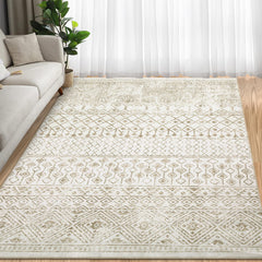 GARVEE Large Area Rug Living Room Rugs 9x12 Large Soft Machine Washable Boho Moroccan Neutral Stain Resistant Indoor Floor Rug Carpet for Bedroom Under Dining Table House Decor Cream / Brown