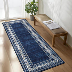 GARVEE Washable Runner Rug 2x6 Rug Modern Bordered Rug Non Slip Kitchen Rugs Runner Soft Bathroom Rug Runner Non-Shedding Carpet Runner for Bedroom Entryway Laundry Room,Navy