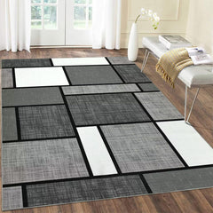 GARVEE Large Rug 8x10 Boxes Geometric Rug Non Slip Rubber Backing Rug Washable Bedroom Rug Non Shedding Accent Carpet for Living Room, Grey/Black