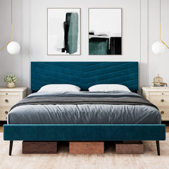 GARVEE Upholstered Bed Frame King Size, Velvet Bed Frame King with Adjustable Headboard, Platform Bed Frame and Headboard, Noise-Free, No Box Spring Needed, Blue