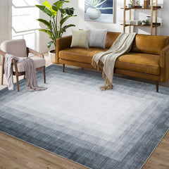 GARVEE Machine Washable Rug Modern Ombre Area Rugs Stain Resistant Non-Slip Floor Carpet Rug Contemporary Gradient Bordered Accent Rug Farmhouse Dining Table Rug Bedroom Decor, Grey, 4' x 6'