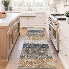 GARVEE Washable Runner Rug 2x6 Rug Runner Non-Slip Tribal Throw Rug Stain Resistant Kitchen Runner Rugs Non-Skid Washable Hallway Runner, Geometric Print Distressed Rug for Entryway Bathroom,Brown