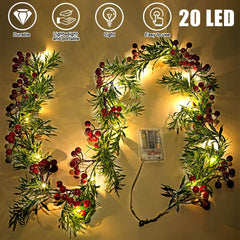 GARVEE Battery Powered Red Berry Fairy String Lights 20 LED Bulbs Pine Needle String Lights for Christmas Bedroom Party Wedding Garden 2M 1.75 Meters Long Rattan with 2 Meters 20 Lights