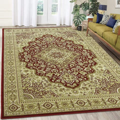 GARVEE Persian Large Rug 9x12 Boho Large Rug Stain Resistant Carpet Moroccan Non Slip Area Rug for Living Room, Bedroom, Dining Room Pet Friendly High Traffic Non-Shedding Rugs,Red 9x12