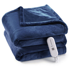 GARVEE Electric Heated Blanket Throw, Super Cozy Soft Flannel Heated Throw with 4 Fast Heating Levels & 4 Hours Auto Off, Machine Washable, ETL Certification, Home Office Use (Throw, Navy)