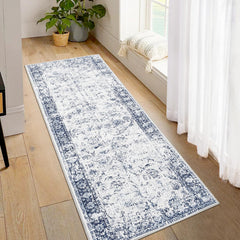 GARVEE Runner Rug 2x6 Washable Hallway Runner Vintage Distressed Rug Non Slip Low-Pile Soft Rug Kitchen Runner Rug Non Shedding Carpet Accent Rug for Kitchen Bathroom, Blue