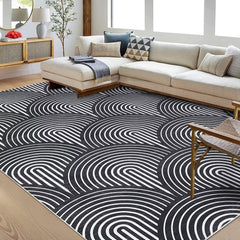 GARVEE 8x10 Living Room Rug Washable Rug Large Modern Area Rugs for Bedroom Non Slip Backing Throw Carpet Indoor Soft Thin Rug Contemporary Lines Print Accent Rug for Bedroom Dining Office Black