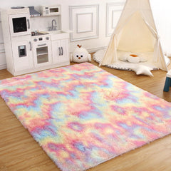 GARVEE 8x10 Rug Shag Rug for Living Room Shaggy Rug Kids Rug Plush Rug Rainbow Colorful Carpet Bedroom Fluffy Rug Bedside Rug Soft Rug Non Skid Rug Modern Area Rug Large, Pink/Sky Blue 8'x10'