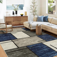 GARVEE Washable Rugs 9 x 12 Rug for Living Room Modern Geometric Rug Non Slip Soft Throw Rugs Large Area Rug Stain Resistant Carpet for Bedroom Office Dining Room Nursery Blue/Taupe 9'x12'