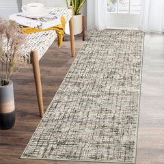 GARVEE 2x6 Washable Runner Rug Modern Abstract Runner Low Pile Non Skid Rug Non Shedding Floor Carpet, Soft Thin Runner, Contemporary Distressed Plaid Hallway Rug for Entryway, Kitchen, Camel