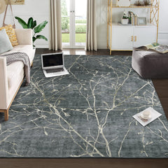 GARVEE Machine Washable Rugs 5x7 Area Rug with Non Slip Backing for Living Room Bedroom Kitchen, Foldable Rug Printed Branch Vintage Home Decor, Floor Decoration Carpet Mat 5x7 Grey