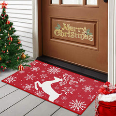 GARVEE Christmas Doormat Holiday Door Mat Winter Christmas Deer Indoor/Outdoor Welcome Mat Floor Doormat for Home Decoration Christmas Rug Entryway Front Porch Decor, Red, 17x29 Inch