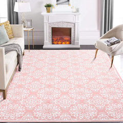 Garvee Washable Rugs 8x10 Large Area Rugs for Living Room Non Slip Modern Rug Floral Print Accent Rug Soft Faux Wool Vintage Rug Non Shedding Throw Carpet for Bedroom Dining Room Home Office Pink