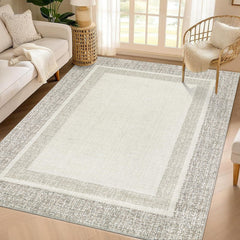 GARVEE Large Rug 9x12 Machine Washable Area Rug Soft Non-Slip Rugs Modern Bordered Rug Low Pile Lightweight Carpet Indoor Floor Cover for Living Room Bedroom, Beige