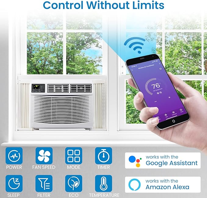 10000 BTU AC, Cools 450 Sq.Ft., Remote/App Control, Auto-Restart