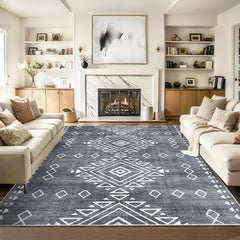 GARVEE Washable Rug 8x10 Rug Living Room Rug Large Vintage Area Rugs for Bedroom Indoor Soft Non-Slip Carpet Low Pile Non-Shedding Floor Carpet Farmhouse Accent Rugs for Dining Room Office Gray