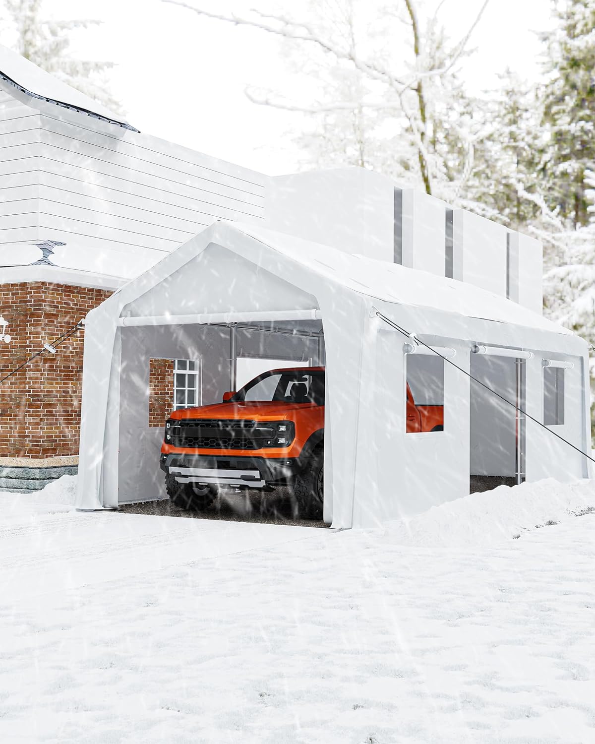 GARVEE 13'x20' Heavy Duty Carport, Car Canopy with Removable Sidewalls & Doors, ExtraLarge Portable Car Tent Garage with Roll-up Windows and All-Season Tarp, for Car, Truck, SUV White