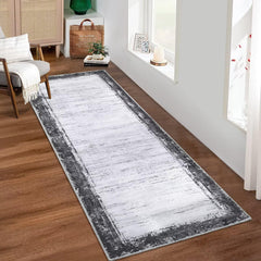 GlowSol Hallway Rug 2x10 Machine Washable Runner Rug Modern Bordered Area Rugs Non Shedding Indoor Floor Cover Carpet Rug Low Pile Foldable Accent Rug for Kitchen Entryway, 2'x10', Grey