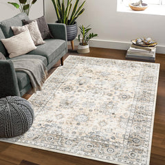 GARVEE Washable Rug Large Living Room Vintage Distressed Area Rug 8x10 with Non-Slip Rubber Backing Indoor Throw Oriental Accent Floor Cover Carpet for Bedroom Nursery Home Office, Beige