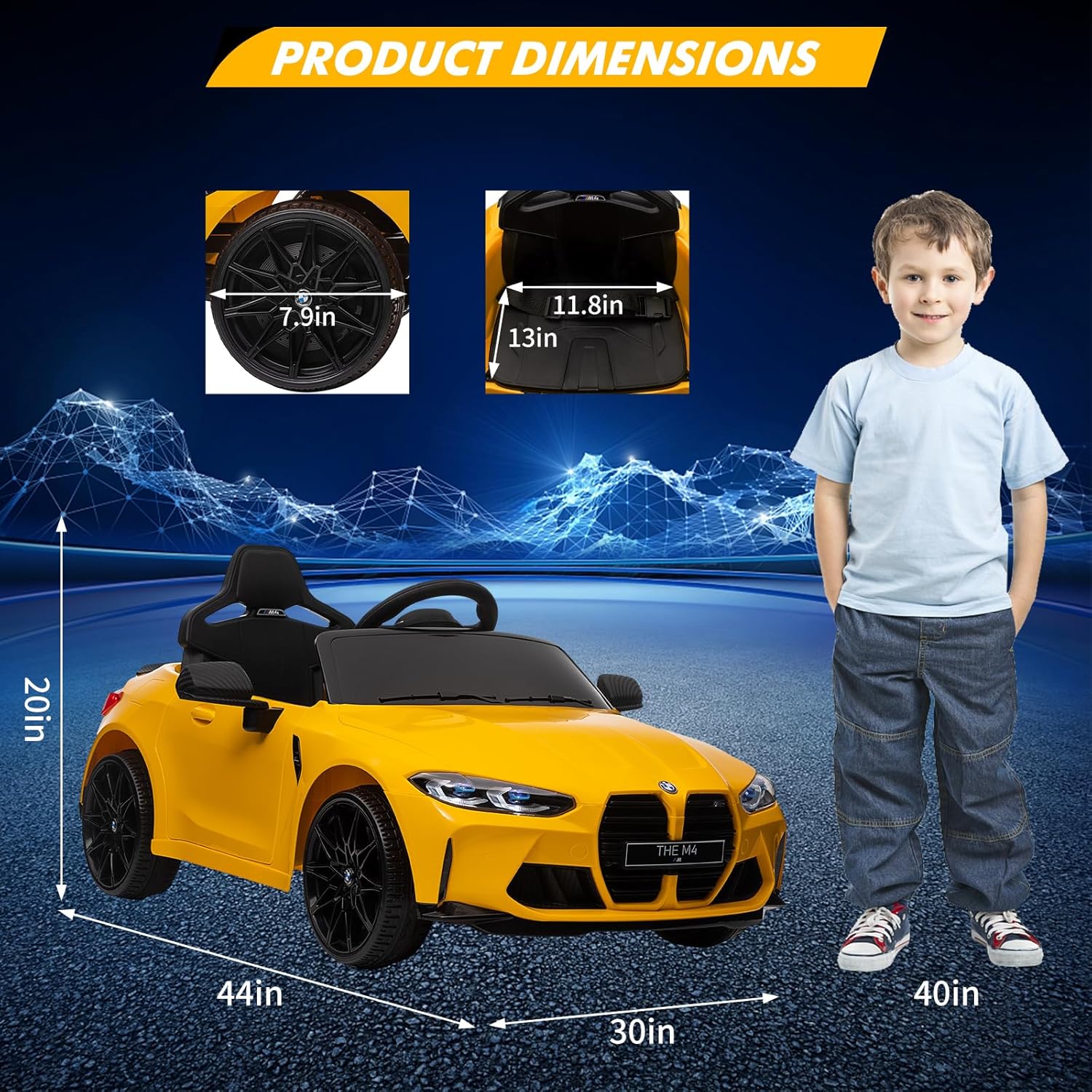 GARVEE 12V Electric Ride On Car w/RC,Licensed by BMW M4 Toddler Electric Vehicle for 37-83 Months,Power Wheels for Boys Girls, with Suspension System,3 Speeds, Bluetooth, MP3, Double Door, LED Light - Yellow