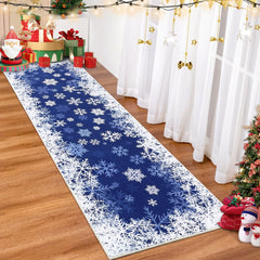 GARVEE Christmas Runner Rug 2x8 Hallway Runner Rug Snowflake Xmas Runner Kitchen Rug Washable Rug Non Slip Bathroom Rug Holiday Decor Distressed Modern Soft Carpet for Bedroom Laundry 2'x8' Blue