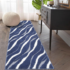 GARVEE Runner Rug 2x6 Blue Rug for Entryway High-Low Pile Ultra Soft Rug Shag Rug Non Slip Hallway Runner Modern Rug Abstract Floor Mats Throw Rugs for Bedroom Bathroom No Shedding 2'x6'