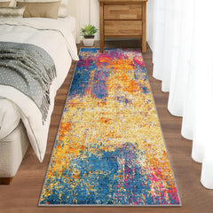 GARVEE Area Rug 2x6 Washable Rug Runner Rug Modern Abstract Rug Indoor Contemporary Distressed Carpet Thin Rug Hallway Mat Kitchen Colorful Floor Mats Non Slip Bedroom Living Room Gold Multi 2x6