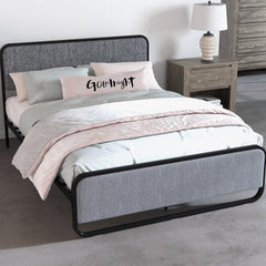 GARVEE Queen Size Metal Platform Bed Frame + Curved Upholstered Headboard & Footboard + 10.3'' Underbed Space + Strong Slats Support + Grey