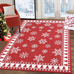 GARVEE Christmas Area Rug 4x6 Rug Washable Rug Snowflake Holiday Decor Xmas Modern Rug Tree Borderd Entryway Rug Non Slip Carpet Soft Low Pile Accent Rugs for Nursery Bedroom Living Room 4'x6' Red