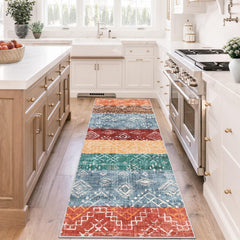 GARVEE Colorful Washable Runner Rug 2x6 Rug Runner Non-Slip Tribal Rug Stain Resistant Kitchen Runner Rugs Non-Skid Washable Hallway Runner Geometric Print Distressed Rug for Entryway Bathroom