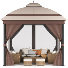 GARVEE Outdoor Gazebo 10´x 12´, with Roof Reinforcing Bars, Curtains Nettings, and Double Roof, Parties Gazebo for Backyard, Garden, Patio, Poolside, and Deck