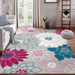 GARVEE Bohemian Area Rug 4x6 Washable Bedroom Rug Modern Floral Rug Non Slip Accent Throw Rugs Moroccan Carpet Boho Rug Low-Pile Floor Carpet for Entryway Bathroom Kitchen Office