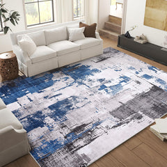 GARVEE Abstract Rug 5'x7' Abstract Machine Washable Rugs Low Pile Area Rugs for Living Room Non Slip Stain Resistant Modern Carpet for Bedroom Dining Room Blue Rug Washable