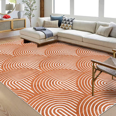 GARVEE Area Rugs 9x12 Living Room Washable Rug Modern Rug Indoor Lines Print Rug Contemporary Abstract Soft Rug Aesthetic Rug Foldable Thin Rug Non Slip Throw Carpet for Bedroom Home Office Orange