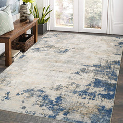 GARVEE Modern Rug 5x7 Area Rug for Living Room Machine Washable Rugs for Bedroom Abstract Non Slip Soft Non Shedding Low Pile Stain Resistant Carpet for Office Nursery Dining Room 5'x7' Blue/Tan