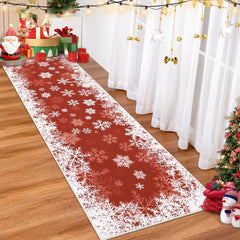 GARVEE Christmas Runner Rug 2x8 Rug for Hallway Snowflake Xmas Runner Kitchen Rug Washable Rug Non Slip Bathroom Rug Holiday Decor Distressed Modern Soft Carpet for Bedroom Laundry 2'x8' Red