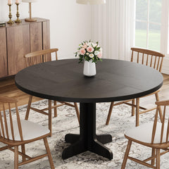 GARVEE 47 Inch Round Dining Table, Wood Kitchen Table, Dinning Room Tables for 4-6 People, Dinner Table with Wooden Tabletop and Legs for Dining Room Living Room, Black (Only Table)