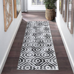 GARVEE Runner Rug 2x6 Feet Washable Modern Geometric Hallway Runner, Non-Slip Stain Resistant Area Rug Contemporary Moroccan Kitchen Mat Entryway Carpet Runner for Doorway Bedside, Grey