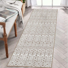 GARVEE Washable Runner Rug 2x6 Kitchen Rug Runner Boho Indoor Rug for Bathroom Geometric Print Soft Thin Floor Carpet Non Slip Non Shed Throw Rug for Hallway Entryway Bedroom,Light Brown