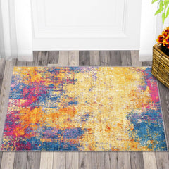 GARVEE 2x3 Rug Entry Rug Washable Rugs Modern Area Rug Abstract Rug Non Slip Small Rugs Door Mat Throw Rugs Bathroom Rugs Carpet for Bedroom Stain Resistant Entryway Rugs Indoor Rug 2'x3' Gold Multi