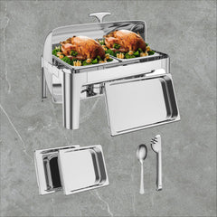 GARVEE 9QT Stainless Steel Roll Top Chafing Dish for Buffet Serving - Silver / 1 x 1/2 + 2 x 1/4 Pan