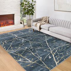 GARVEE Washable Rugs 4x6 Area Rug Modern Floral Rug with Non-Slip Backing Perfect for Living Room Hallway and Bedroom Branch Floor Decoration Contemporary Floral Carpet Grey 4x6