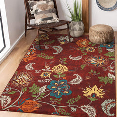 GARVEE Washable Modern Floral Rug 3x5 - Botanical Print, Non-Slip TPR Backing, Low Pile Polyester, Ideal for Living Room, Kitchen, Nursery